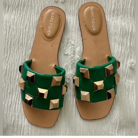 Marc Fisher Green Gold Stud Slide Sandals 8 BRAND NEW - Picture 8 of 8